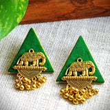 TRIANGLE GREEN EARINGS